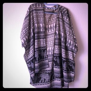 Blouse Kimono Bohemian Elephant Design Large Loose